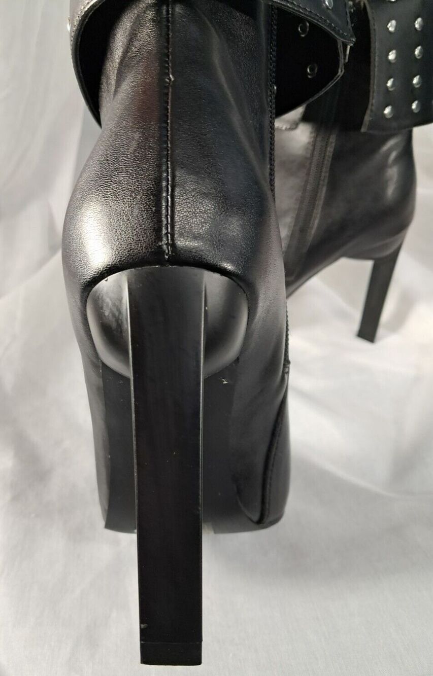 NEW Black Studded Stiletto Boot Geometric Heel Size 7.5 Faux Leather - Picture 8 of 13
